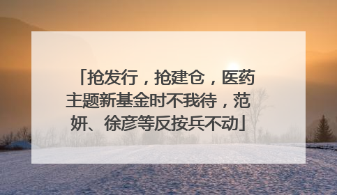 抢发行，抢建仓，医药主题新基金时不我待，范妍、徐彦等反按兵不动